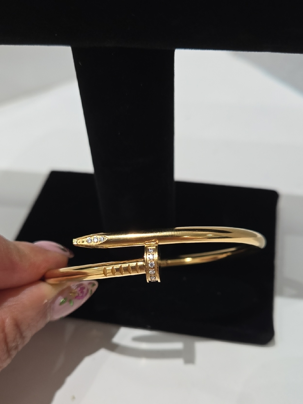 14k Gold Filled Nail-Style Cuff Bracelet with Cubic Zirconia Accents